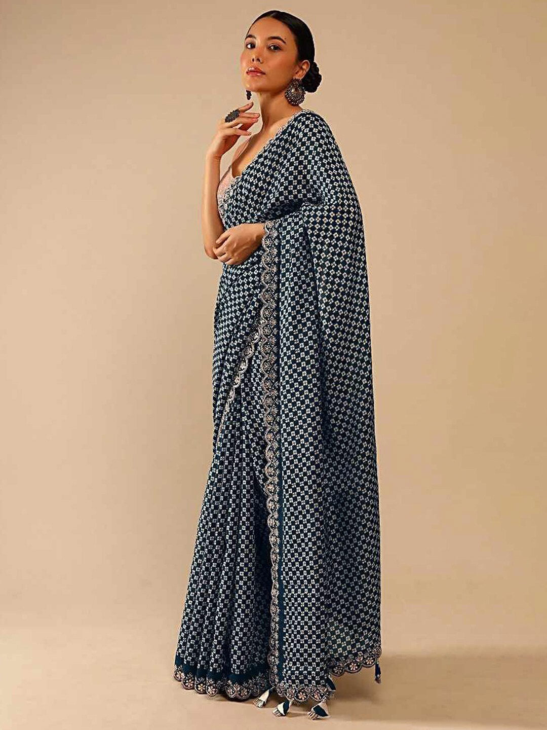 Sangria Ethnic Motifs Printed Embellished Saree - Distacart