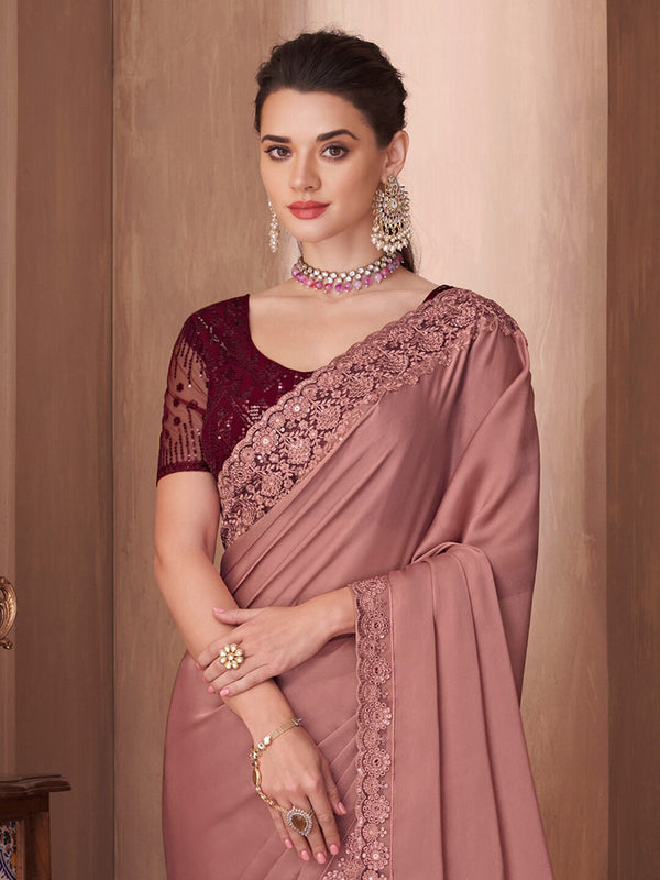 Mitera Mauve Sequinned Silk Blend Saree - Distacart