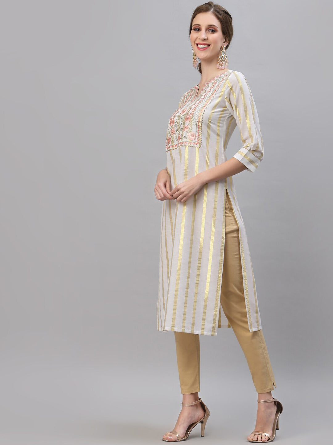 Kalini Women White Printed Embroidered Thread Work Kurta - Distacart