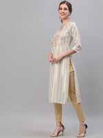 Thumbnail for Kalini Women White Printed Embroidered Thread Work Kurta - Distacart