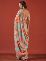 Thumbnail for Sangria Sea Green Floral Printed Zari Saree - Distacart