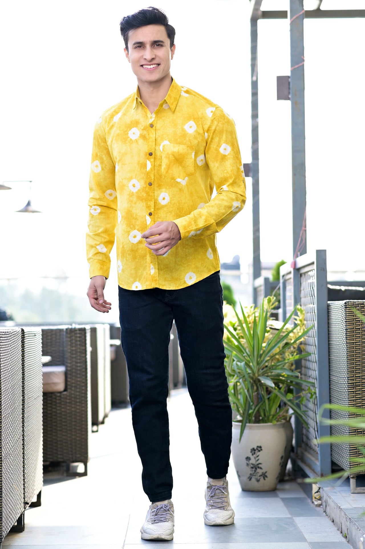 NOZ2TOZ Men Spread Collar Tie Dye Casual Cotton Shirt - Musterd - Distacart