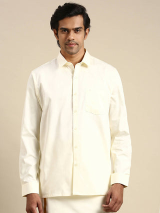 Ramraj Cotton Mens Cotton Cream Colour Full Sleeve Shirt - Distacart