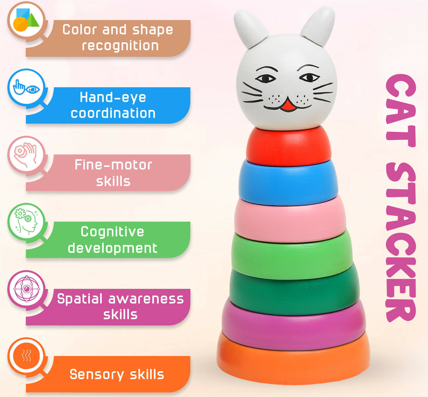 Matoyi Trapezium Rattle & Cat Stacker & Flat disk Rattle & Color Bowling Pin For Kids - Distacart