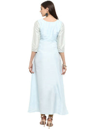 Thumbnail for Ahalyaa Women Blue & Silver-Coloured Yoke Design A-Line Kurta - Distacart