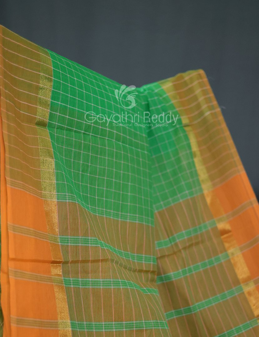 Light Green With Checks Pure Mangalgiri Cotton Saree By Gayathri Reddy Designer Studio - Distacart