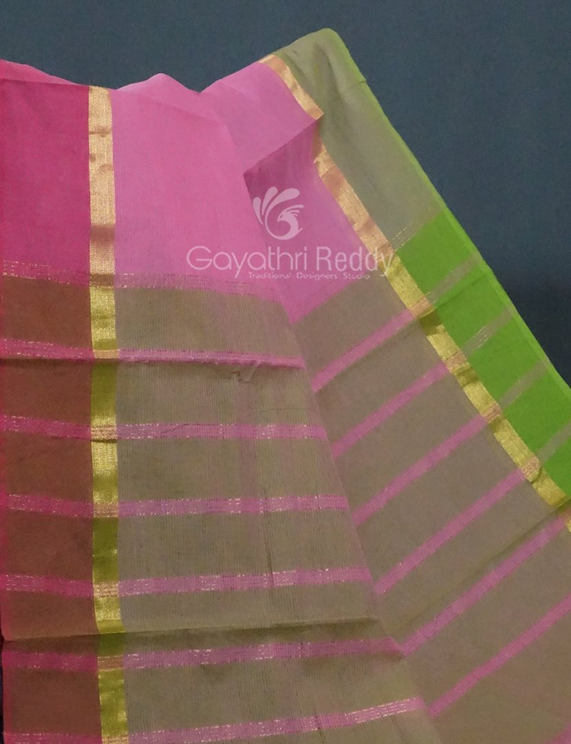 Dual Shades of Baby Pink With Contrast Blouse Pure Mangalgiri Cotton By Gayathri Reddy Designer Studio - Distacart