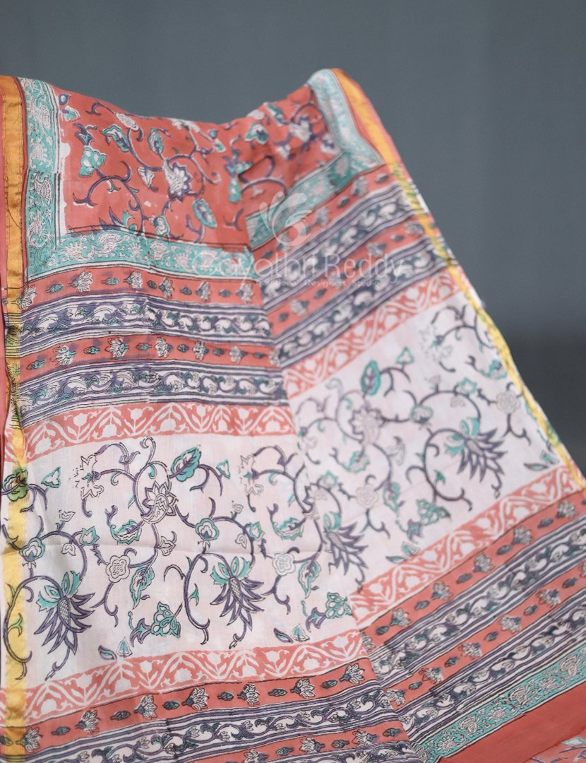 Pastel Chikoo Coloured Combination Printed Cotton Saree By Gayathri Reddy Designer Studio - Distacart