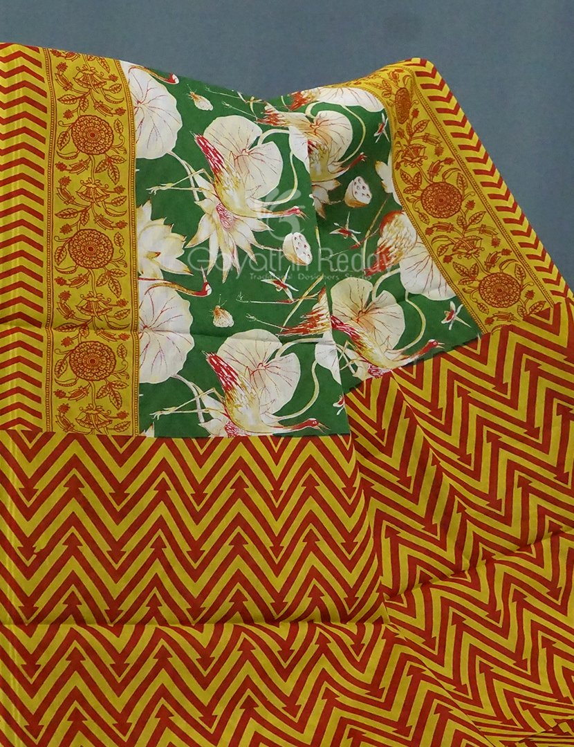 Block Print Mango Green Coloured Mulmul Cotton Saree By Gayathri Reddy Designer Studio - Distacart