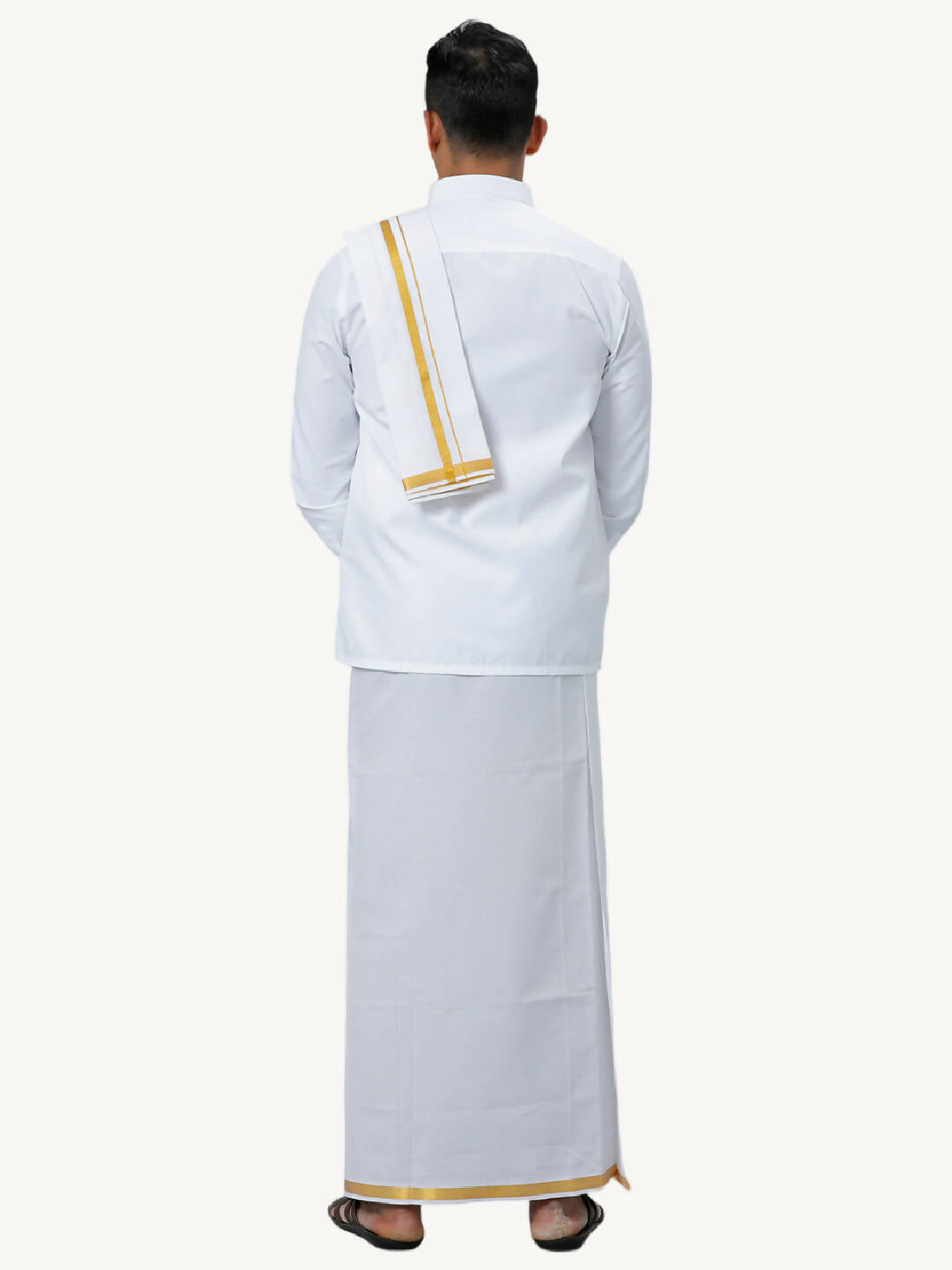 Ramraj Cotton Mens Wedding White Regular Dhoti, Shirt & Towel Set Subhakalyan 1/2" - Distacart