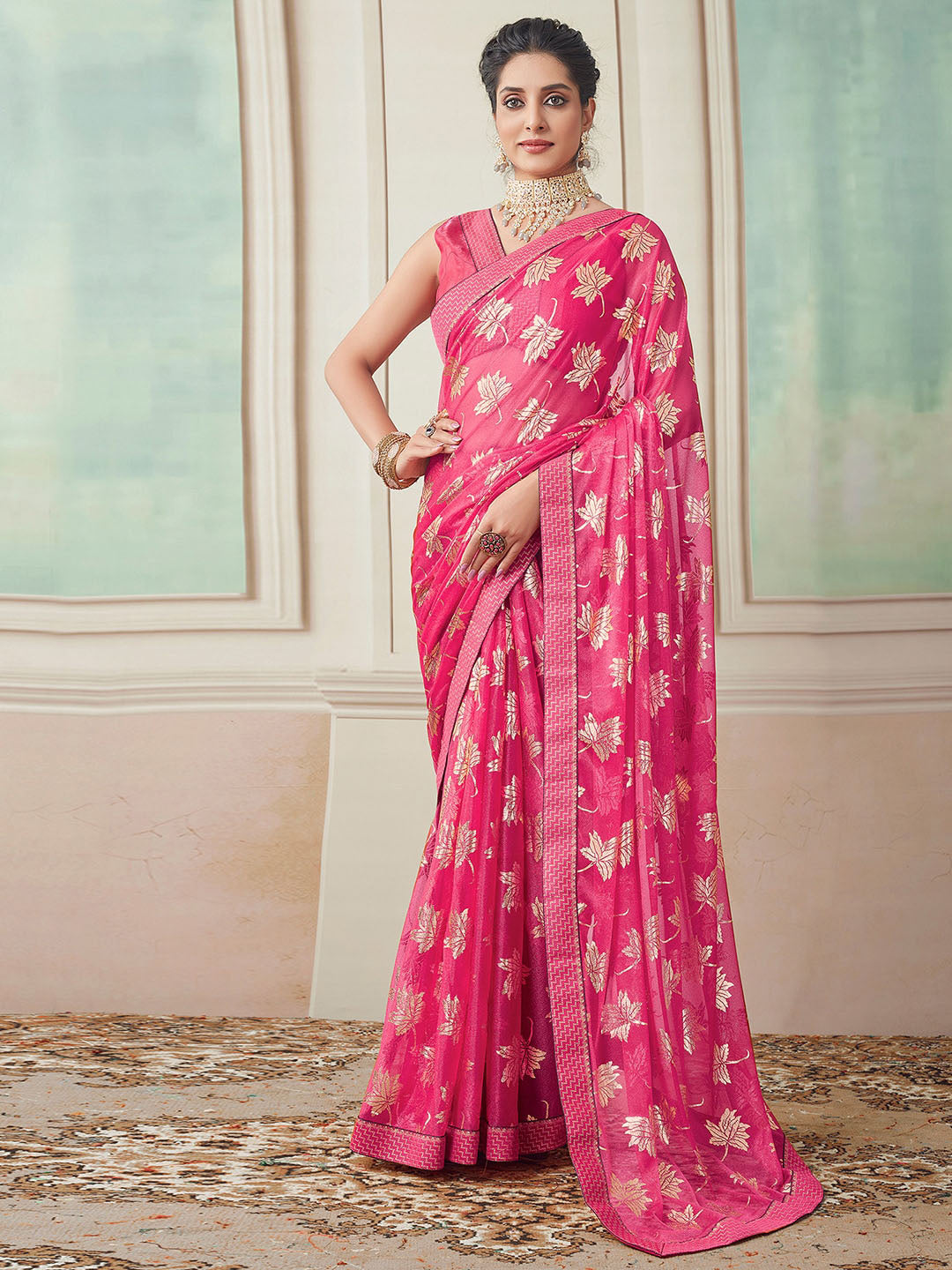 Kalini Floral Foil Printed Saree - Distacart