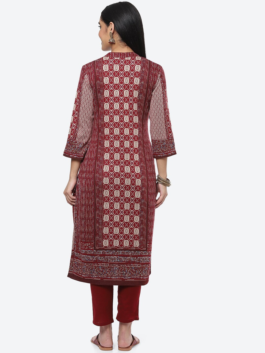 Biba Women Maroon Printed Straight Kurta - Distacart