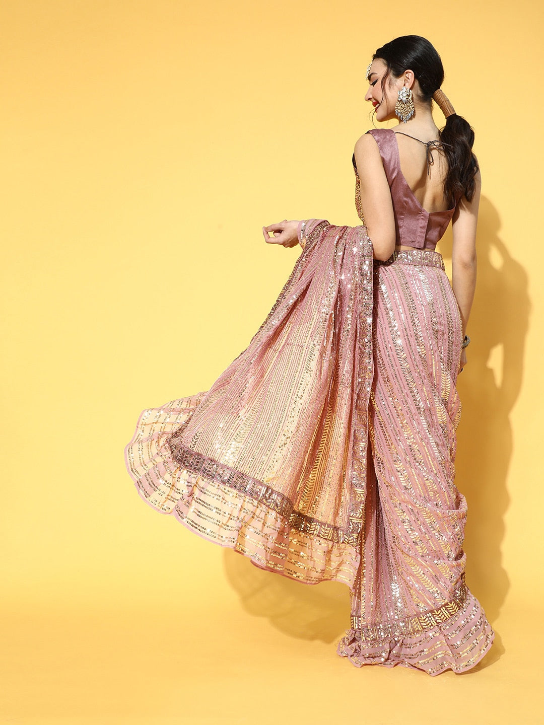 Mitera Pink Pure Georgette Saree with Zari Border - Distacart