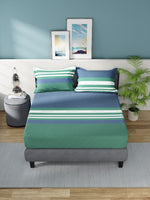 Thumbnail for Nautica Bradford Blue & Green Striped 160 TC Pure Cotton King Bedsheet & 2 Pillow Covers - Distacart