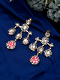 Thumbnail for Shoshaa Gold-Plated Balck & Pink Kundan Enamel Drop Earrings - Distacart