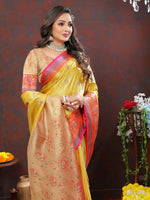 Thumbnail for Lorenvalley Fashion Yellow Kanjivaram Silk Woven Design with Zari Weaving Saree - Distacart