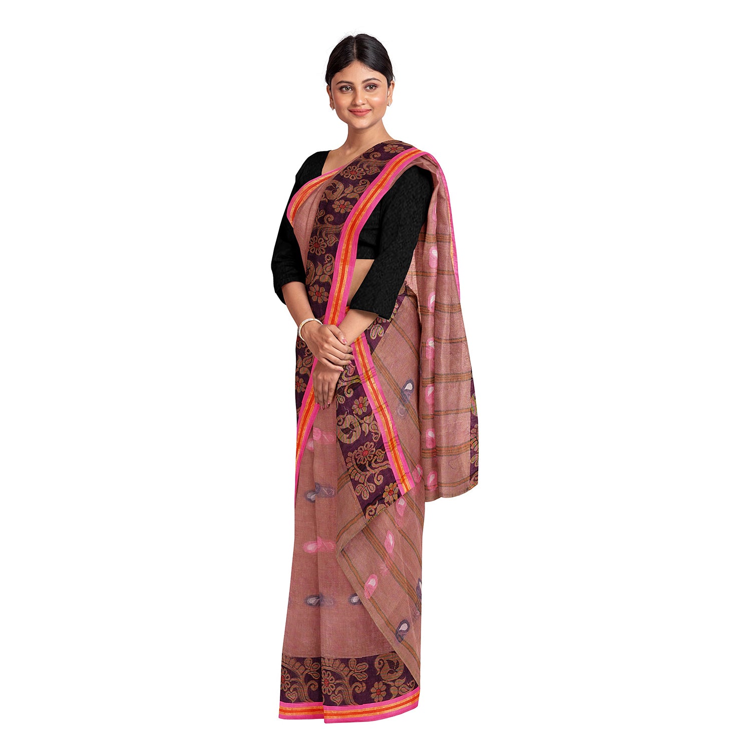 Exclusive Collection 100% Pure Cotton Mauve Tant Saree With Hand Weaving Work - Distacart