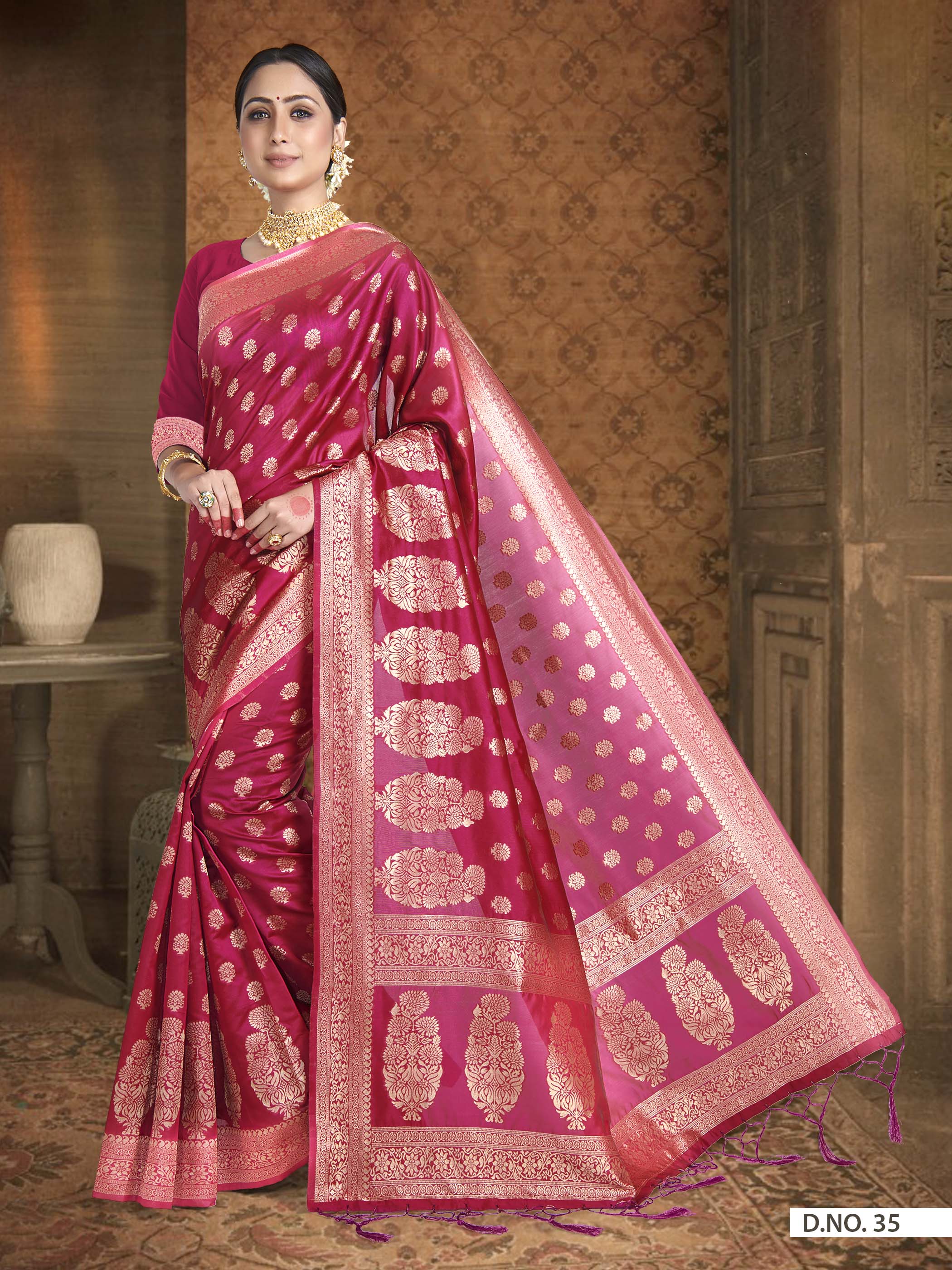 Vardha Ruby Red Woven Banarasi Saree