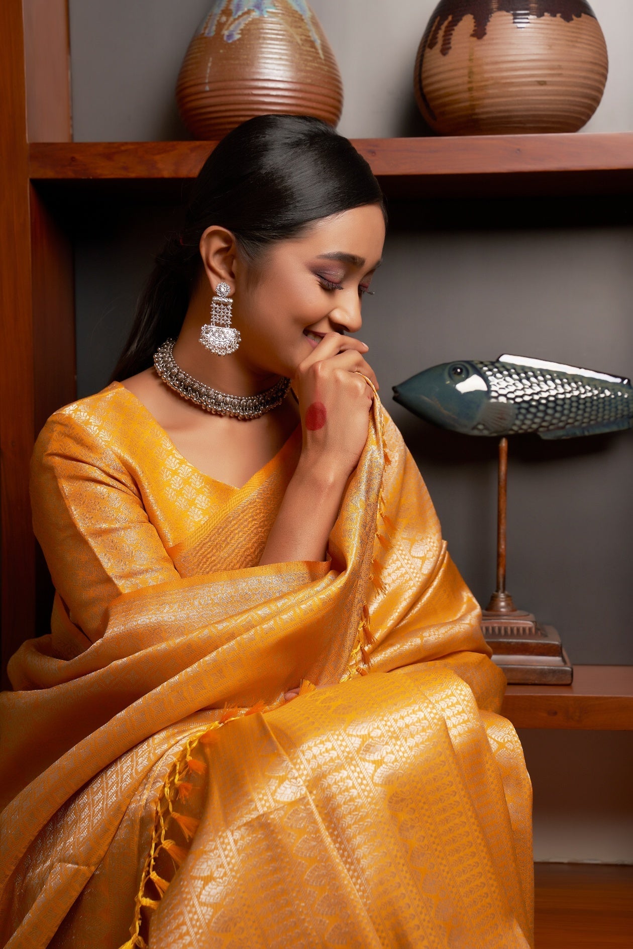 Vardha Dandelion Yellow Silver Zari Kanjeevaram Silk Saree