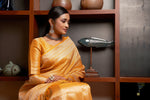 Thumbnail for Vardha Dandelion Yellow Silver Zari Kanjeevaram Silk Saree