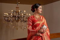 Thumbnail for Vardha Red Rose Golden Zari Kanjeevaram Silk Saree
