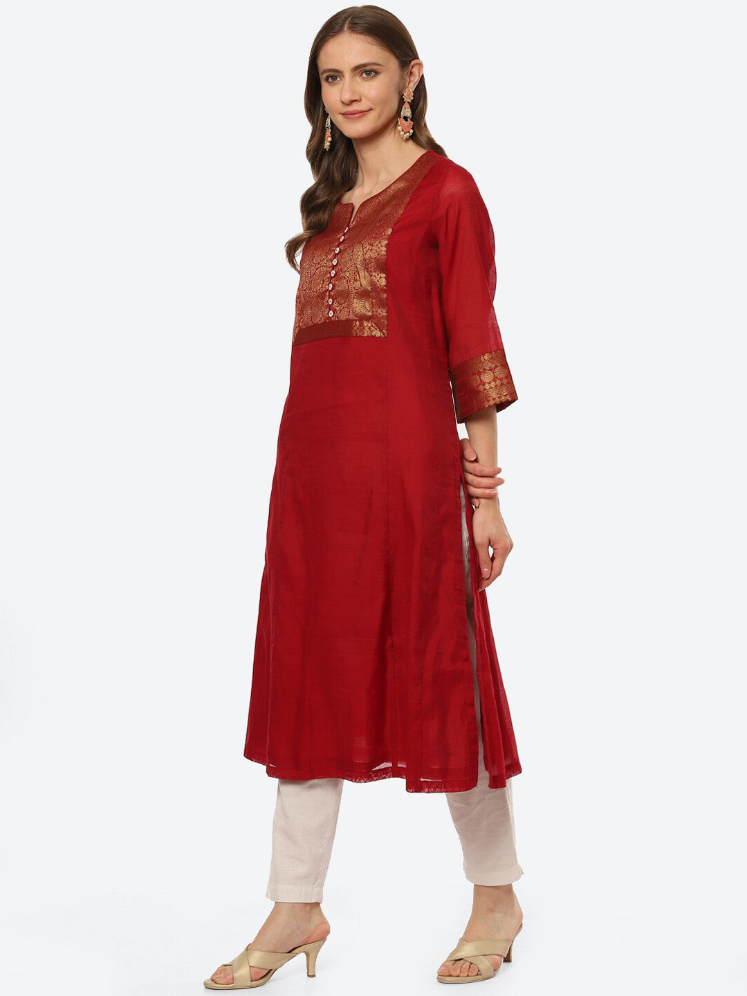 Biba Women Red Ethnic Motifs Yoke Design Kurta - Distacart