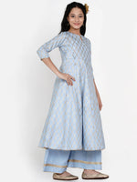 Thumbnail for NOZ2TOZ Blue Printed Regular Kurta with Palazzos For Girls - Distacart