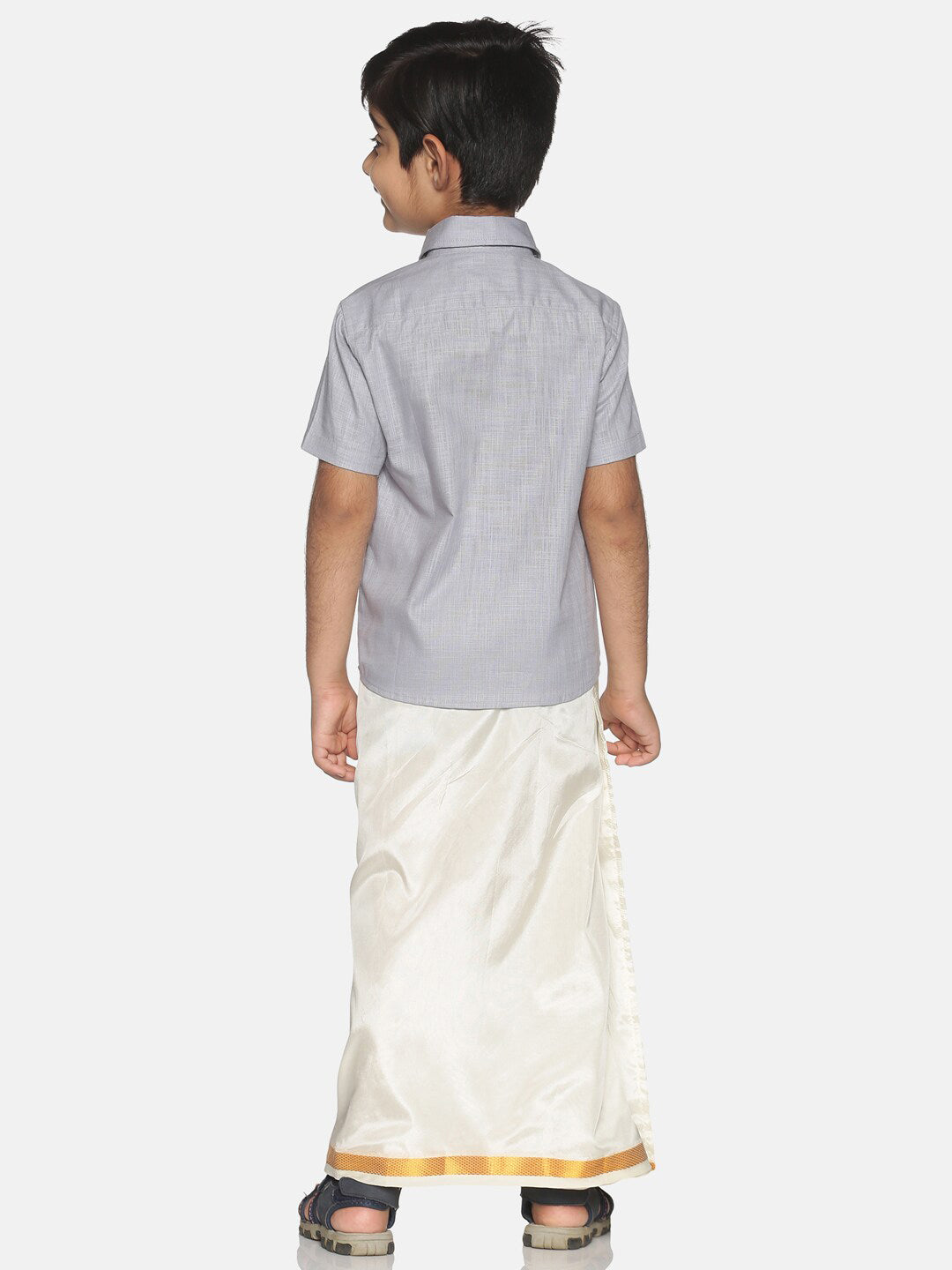 Sethukrishna Boys Grey & White Solid Shirt with Veshti Set - Distacart