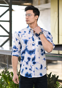 Thumbnail for NOZ2TOZ Men Spread Collar Tie Dye Casual Cotton Shirt - White - Distacart