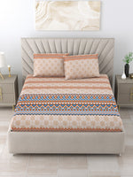 Thumbnail for BOMBAY DYEING Brown & Blue Ethnic Motifs Cotton 250 TC King Bedsheet With 2 Pillow Covers - Distacart