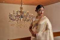 Thumbnail for Vardha Ivory White Golden Zari Kanjeevaram Silk Saree