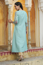 Thumbnail for Juniper Women Sky Blue Rayon Printed A-Line Kurta - Distacart