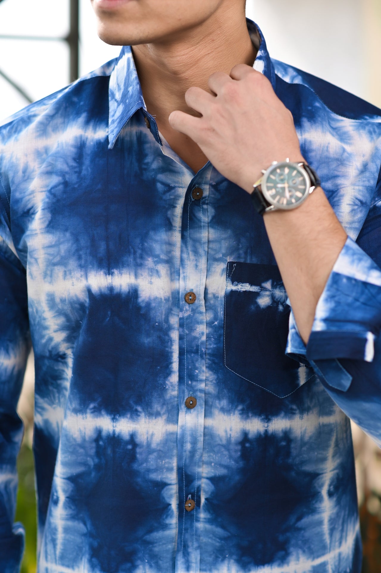 NOZ2TOZ Men Tie Dyed Cotton Casual Shirt - Navy Blue - Distacart