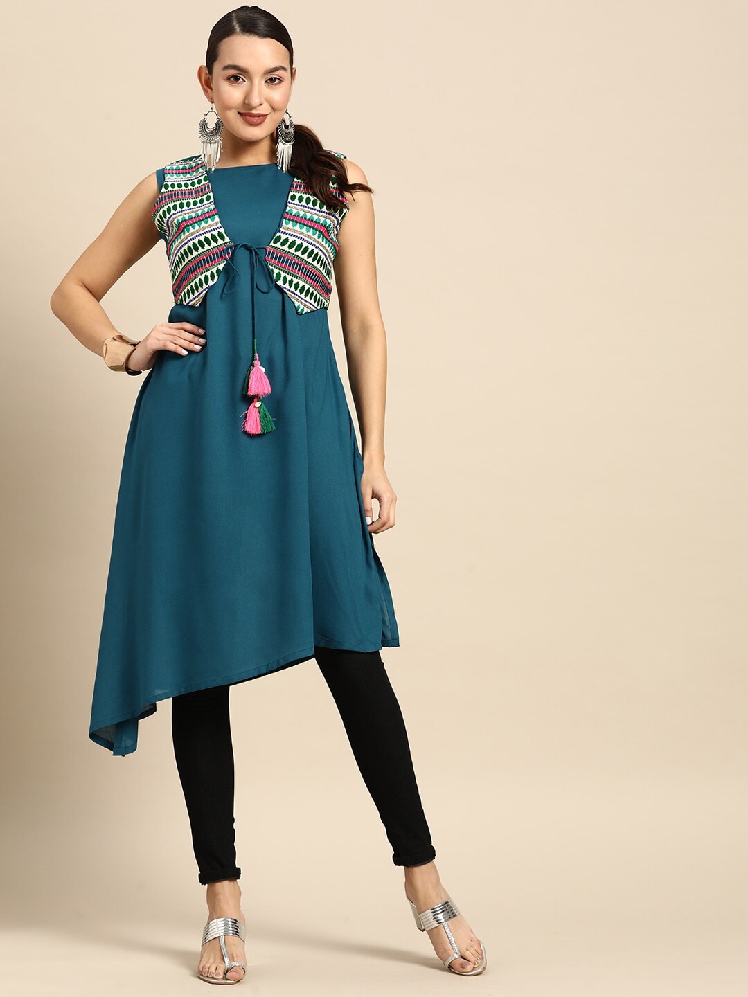 Sangria Women A-line Kurta with Embroidered Jacket - Distacart