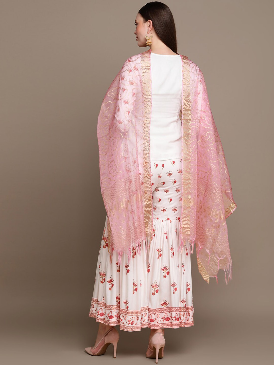 HERE&NOW Floral Embroidered Top with Sharara & Dupatta - Distacart