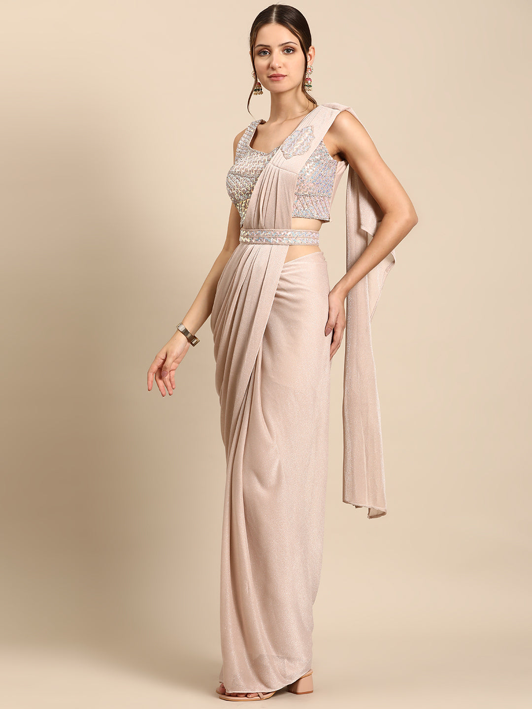 Mitera Embellished Embroidered Ready to Wear Leheriya Saree - Distacart