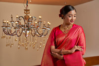 Thumbnail for Vardha Scarlet Pink Golden Zari Kanjeevaram Silk Saree