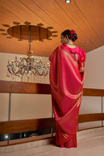 Thumbnail for Vardha Scarlet Pink Golden Zari Kanjeevaram Silk Saree