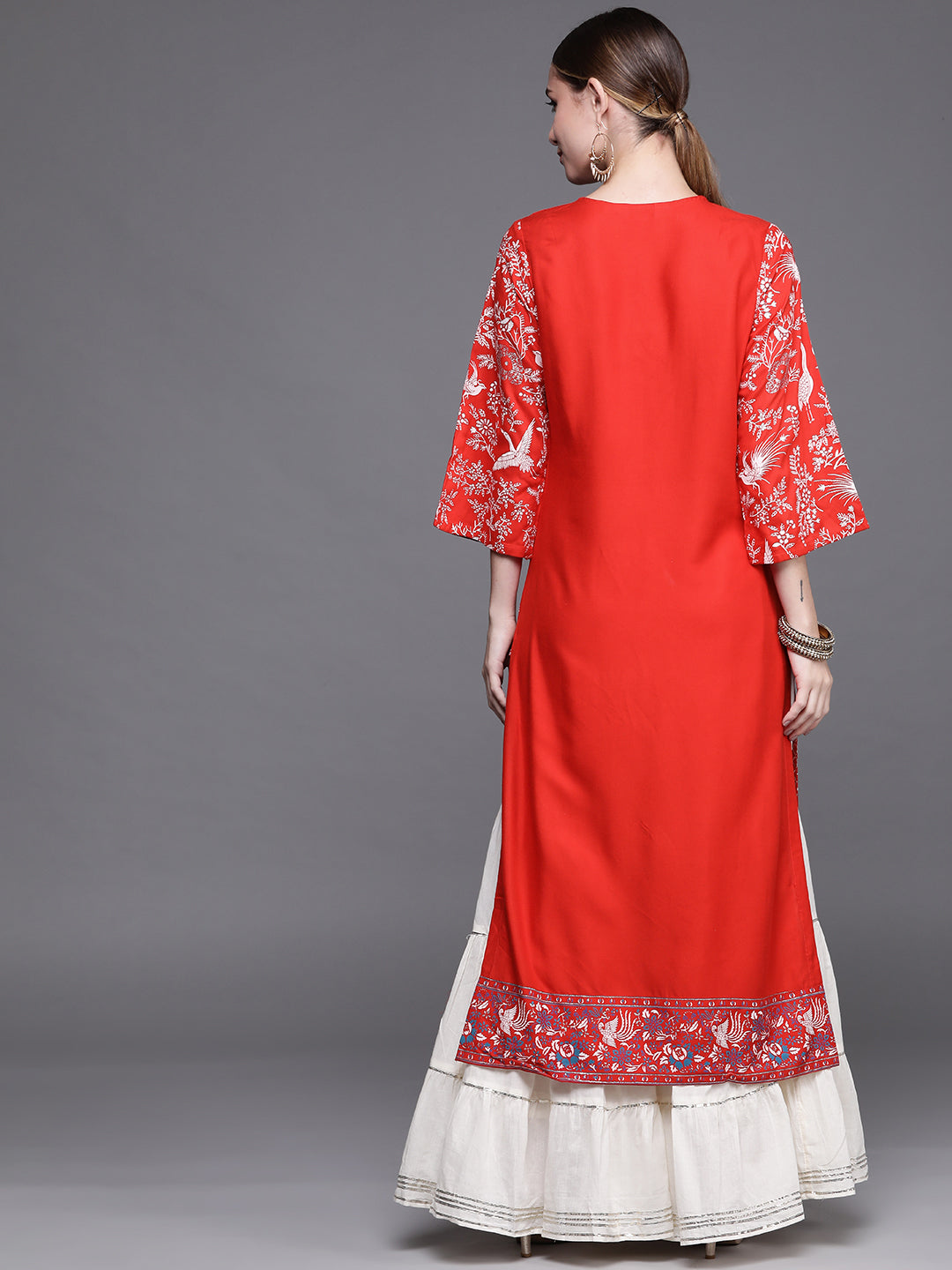 Biba Women Red Floral Printed Extended Sleeves Kurta - Distacart