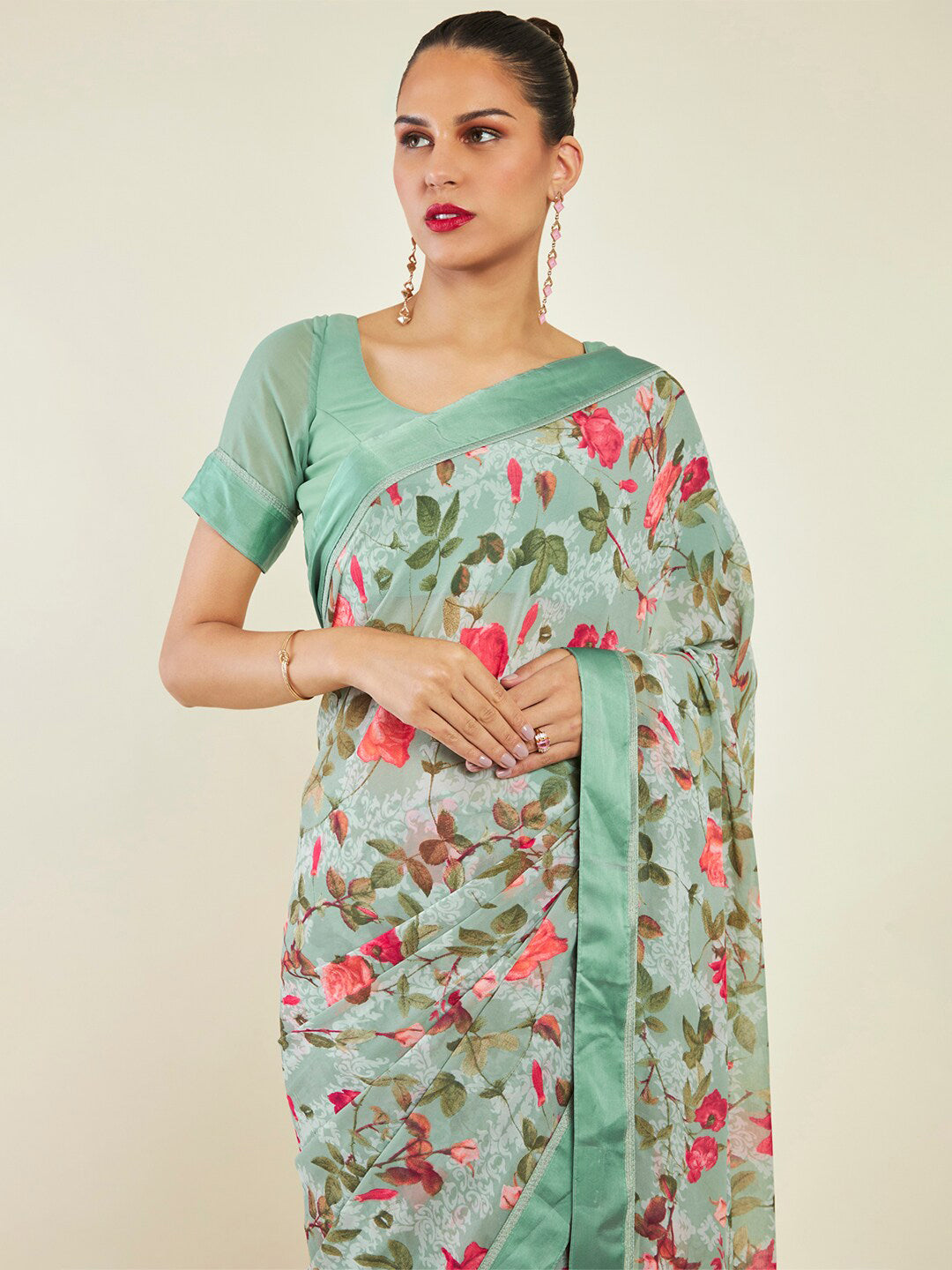 Soch Floral Printed Pure Georgette Saree - Distacart