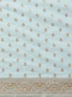 Thumbnail for Saree Mall Blue & Silver-Toned Floral Zari Silk Cotton Sambalpuri Saree - Distacart