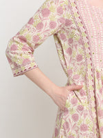 Thumbnail for Kalini Floral Printed Sequined A-Line Pure Cotton Kurta with Trousers & Dupatta - Distacart