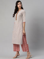 Thumbnail for Biba Women White & Maroon Printed Kurta with Palazzos - Distacart