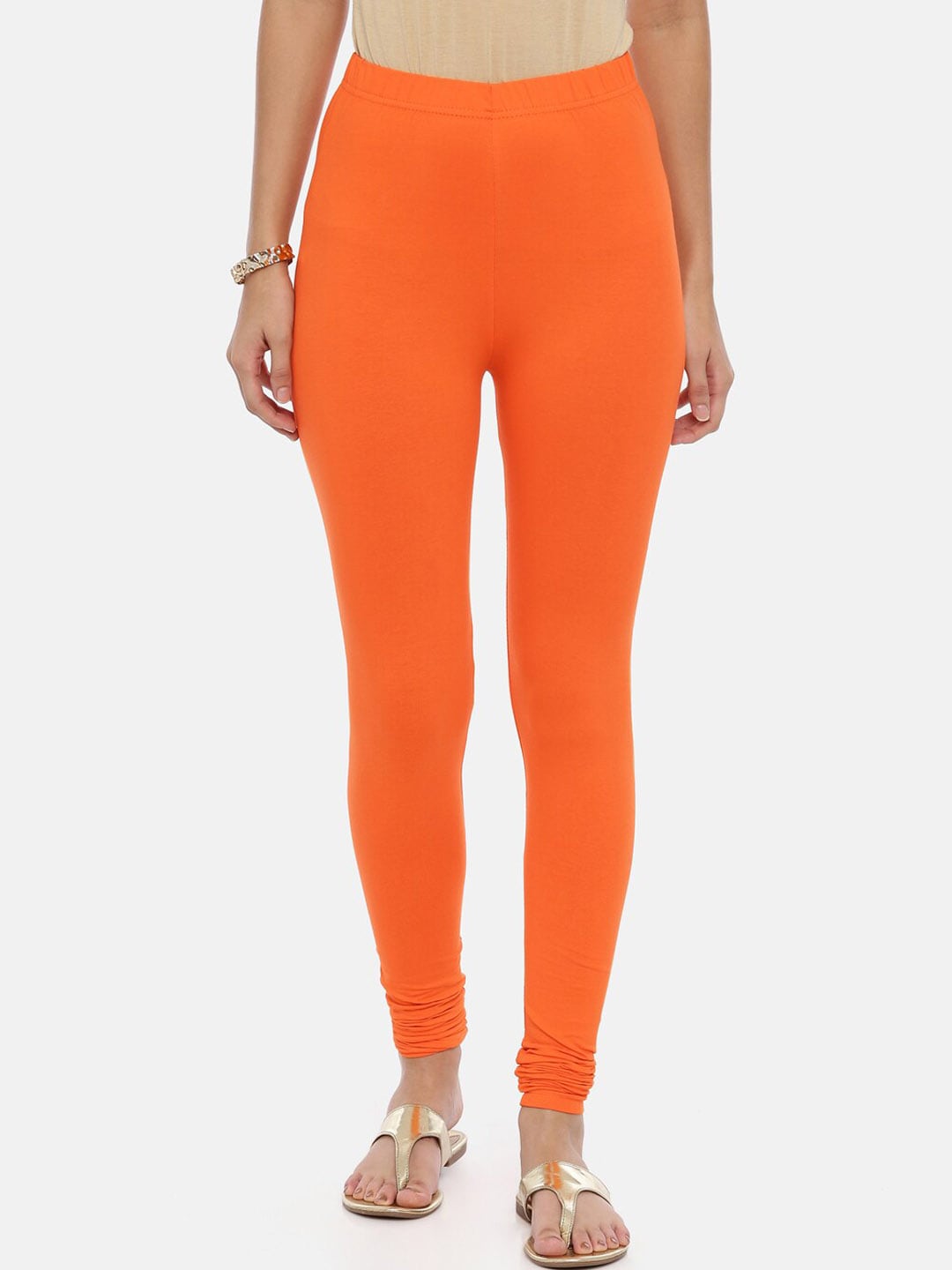 Souchii Orange Solid Slim-Fit Churidar-Length Leggings - Distacart