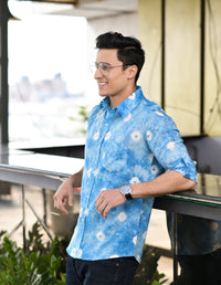 Thumbnail for NOZ2TOZ Men Spread Collar Tie Dye Casual Cotton Shirt - Blue - Distacart