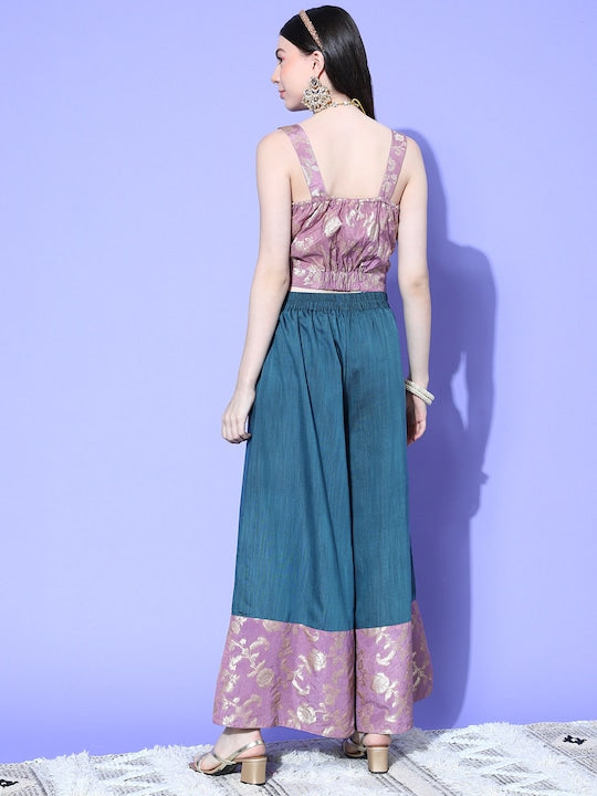 InWeave Women's Mauve Brocade Strappy Top W Teal Mauve Brocade Palazzo Set - Distacart