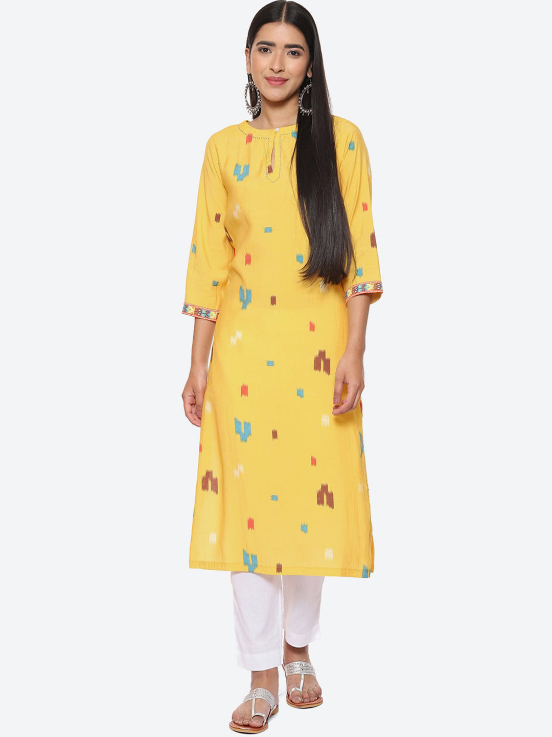 Biba Abstract Printed Keyhole Neck Kurta - Distacart