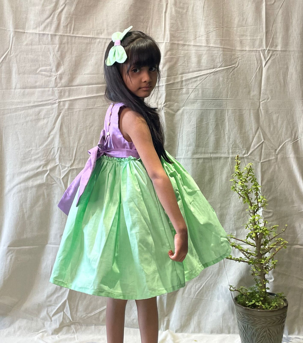ArthLife Purple And Green Butterfly Partywear Dress - Distacart