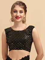 Thumbnail for Sangria Black Embellished Sequinned Pure Georgette Saree - Distacart