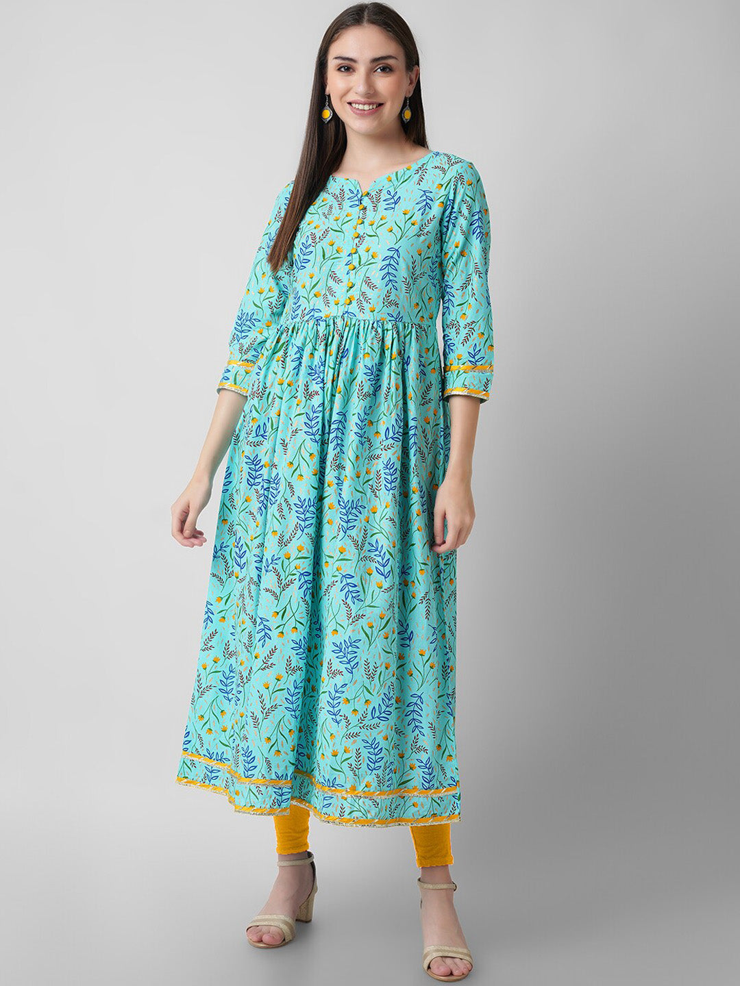 Kalini Women Sea Green Ethnic Motifs Dyed Handloom Anarkali Kurta - Distacart